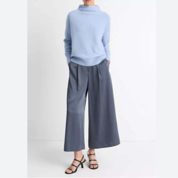 New Vince Plush Cashmere Funnel Neck Pullover Sweater in Porcelain Blue - Picture 4 of 6